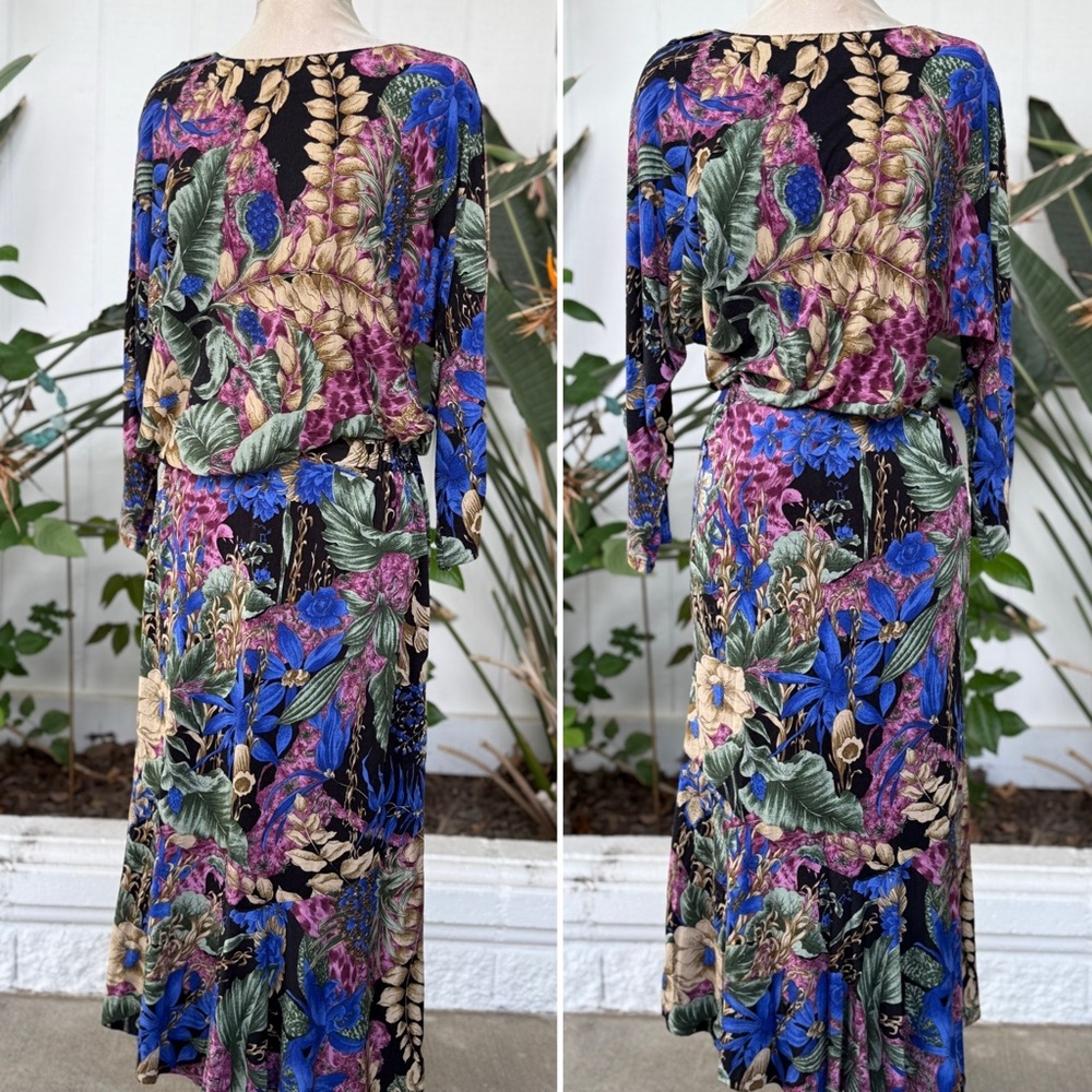 Unique SET Dress with Long Sleeves floral multicolor BLOUSE & SKIRT - Picture 4 of 15